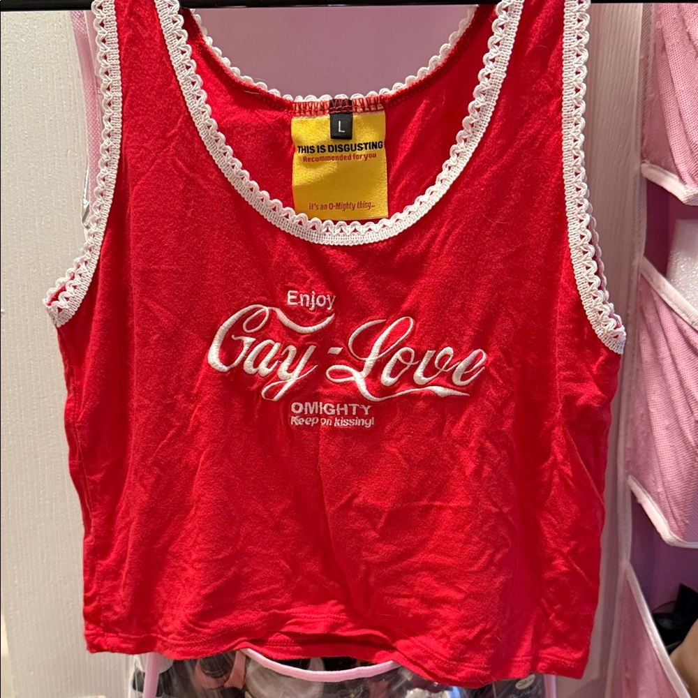 O'Mighty Red Cropped Top with White Lace Trim